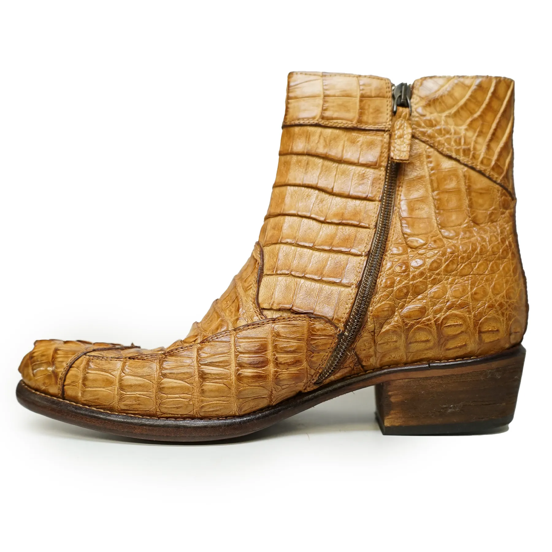 Calzoleria Toscana Cognac Hornback Alligator Ankle Boots