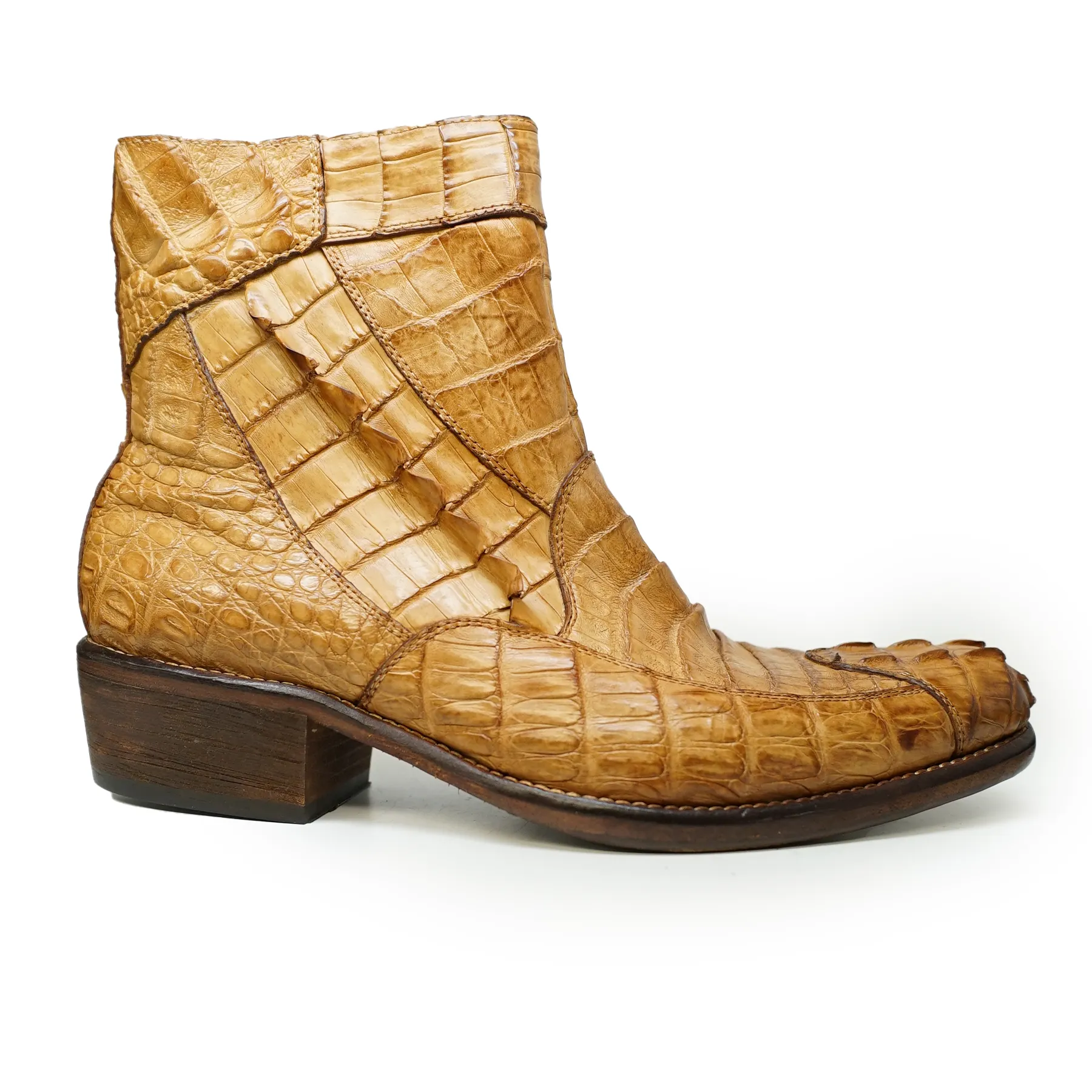 Calzoleria Toscana Cognac Hornback Alligator Ankle Boots