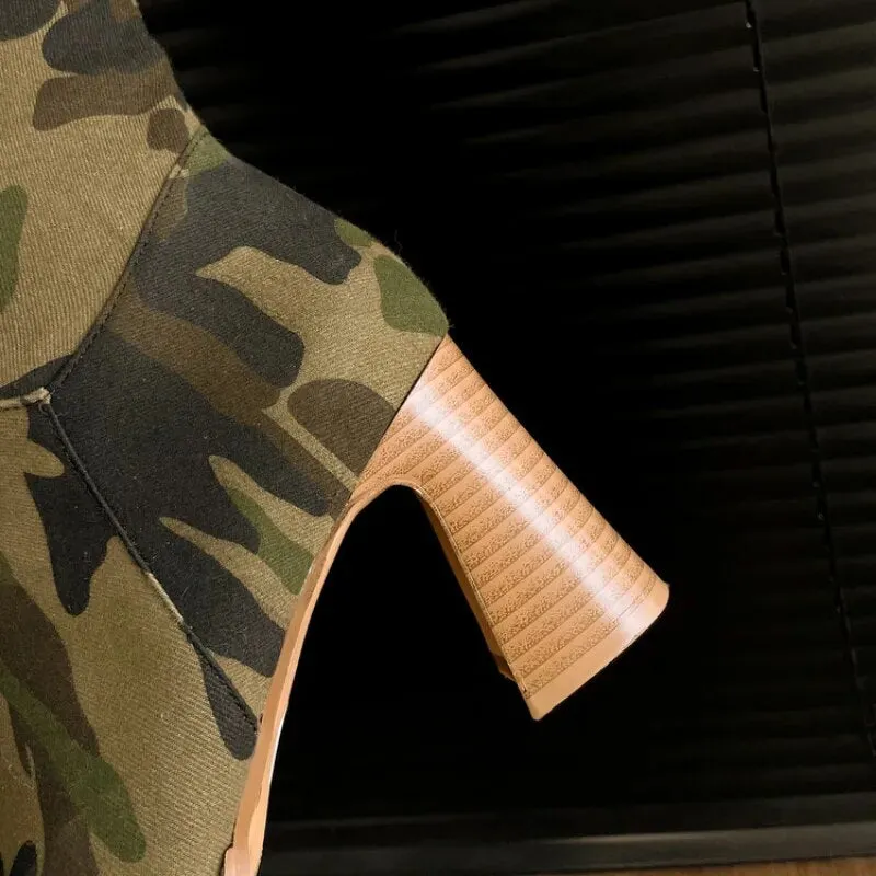 Camouflage Denim Over-the-Knee Boots