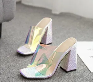 Candy color chunky heels