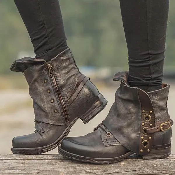 Casual Chunky Heel Pu Zipper Ankle Boots