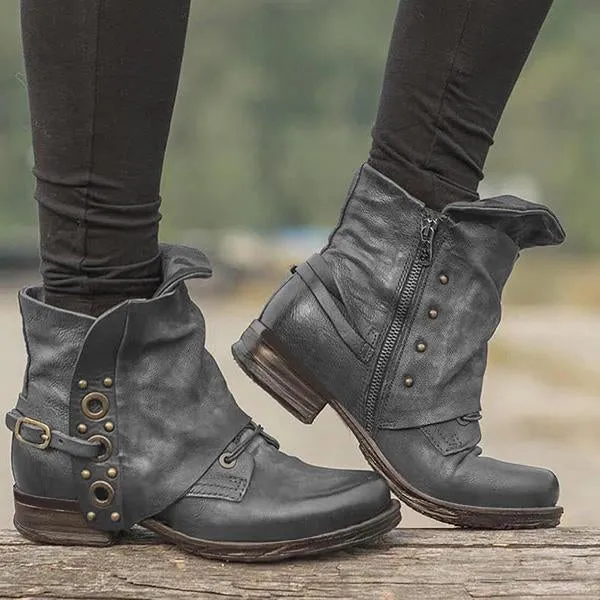 Casual Chunky Heel Pu Zipper Ankle Boots