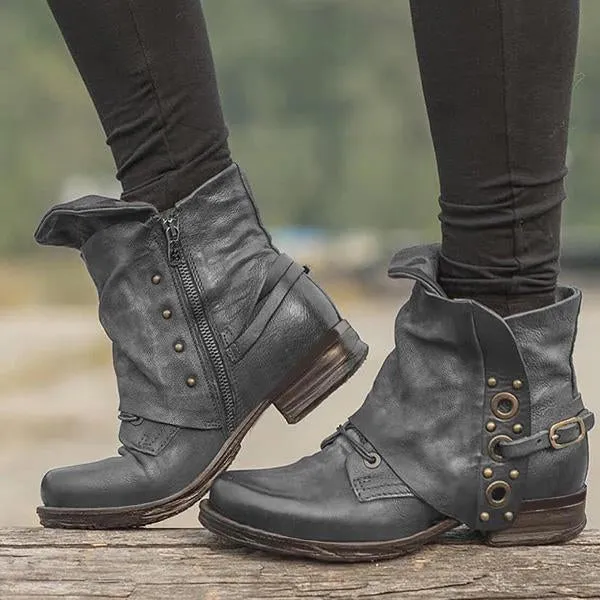 Casual Chunky Heel Pu Zipper Ankle Boots