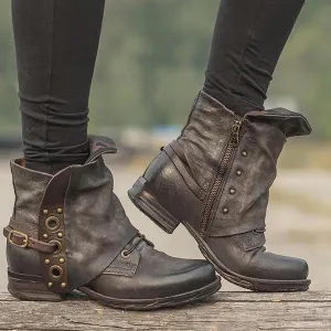 Casual Chunky Heel Pu Zipper Ankle Boots