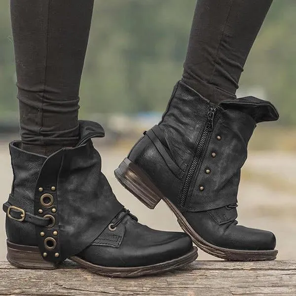 Casual Chunky Heel Pu Zipper Ankle Boots