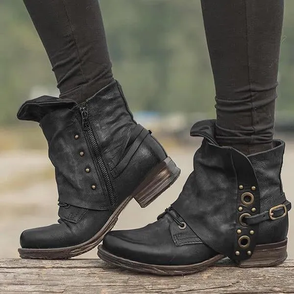 Casual Chunky Heel Pu Zipper Ankle Boots