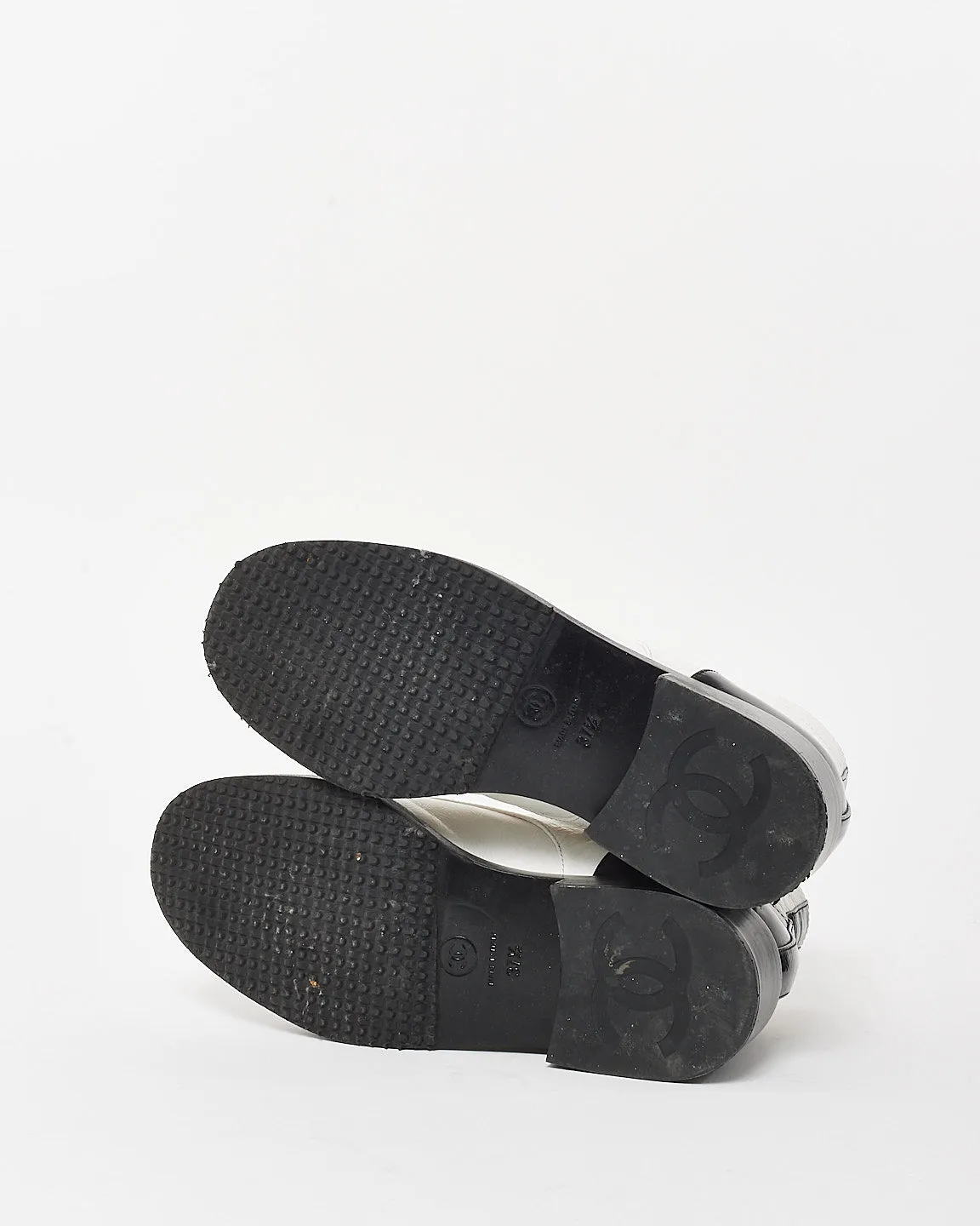Chanel White Leather & Black Cap Toe Combat Boots - 37.5