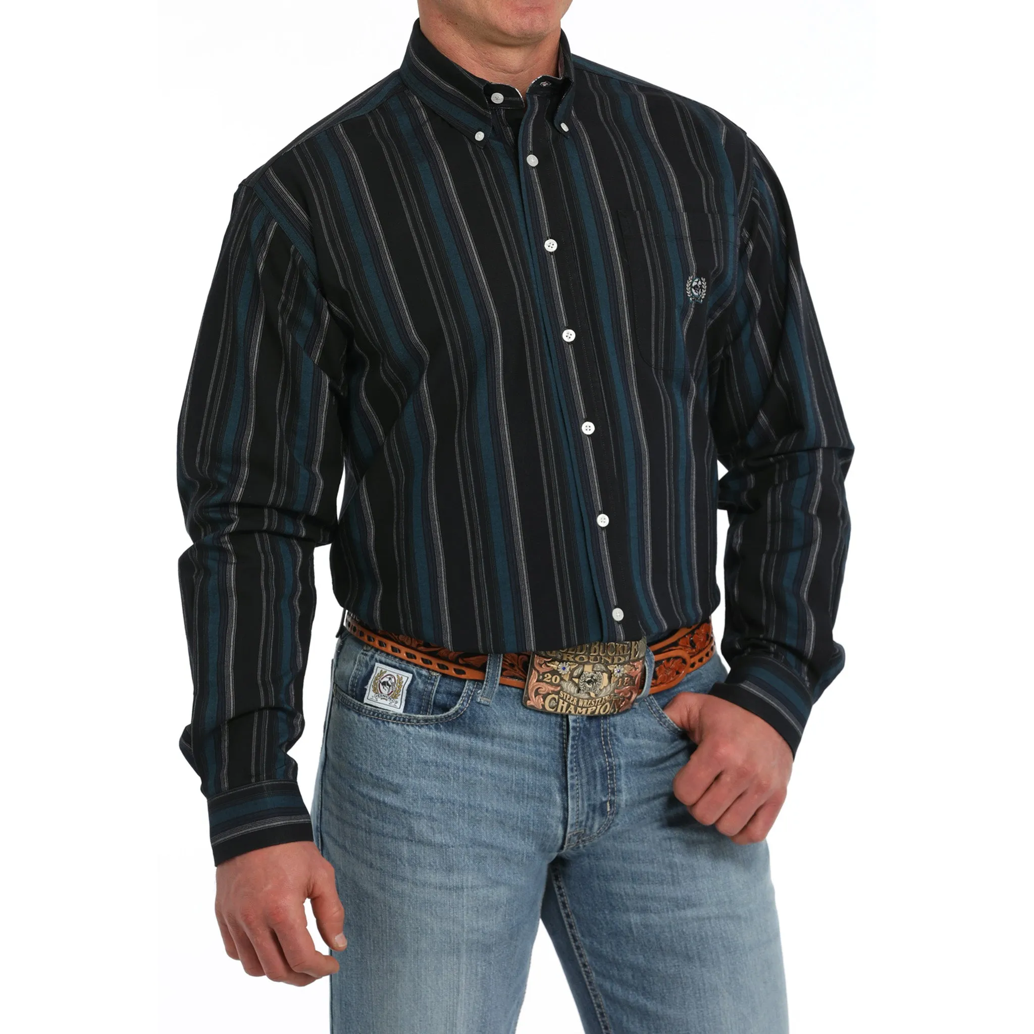 Cinch Men's Black & Blue Oxford Stripe Button Down Shirt