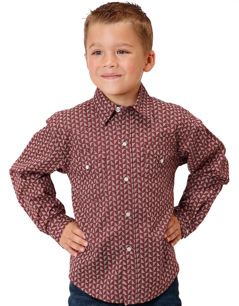 CL03-030-0064-0464 Boys L/S Shirt Red Shadow Geo Print