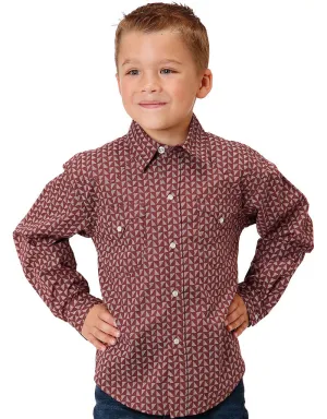 CL03-030-0064-0464 Boys L/S Shirt Red Shadow Geo Print