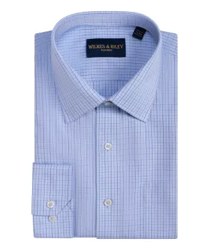 Classic Fit Light Blue Ground Tattersall Spread Collar Non-Iron Broadcloth Dress Shirt