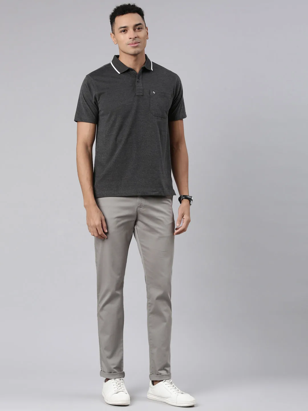 Classic Polo Men's Half Sleeve Charcoal Black Polo Neck Cotton Blend Authentic Fit T-Shirt | SWAY POLO - 02 B AFA P