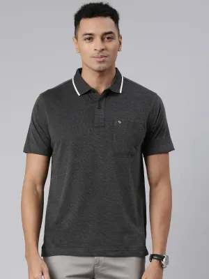 Classic Polo Men's Half Sleeve Charcoal Black Polo Neck Cotton Blend Authentic Fit T-Shirt | SWAY POLO - 02 B AFA P