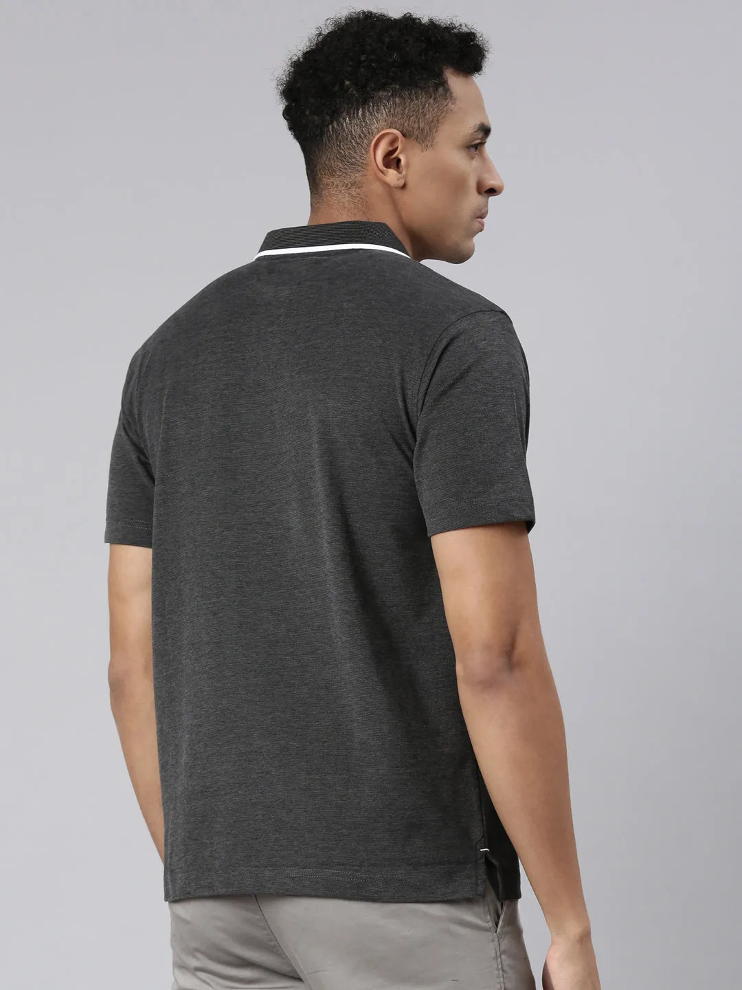 Classic Polo Men's Half Sleeve Charcoal Black Polo Neck Cotton Blend Authentic Fit T-Shirt | SWAY POLO - 02 B AFA P