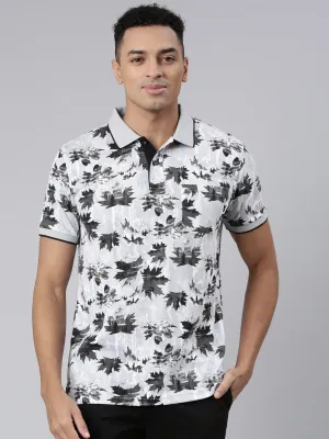 Classic Polo Men's Half Sleeve Grey/Black Polo Neck Cotton Blend Slim Fit T-Shirt | BELLO - 308 A SF P