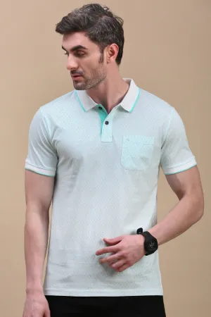 Classic Polo Men's Half Sleeve Light Blue Polo Neck Slim Fit All Over Print T-Shirt | BELLO - 314 A SF P