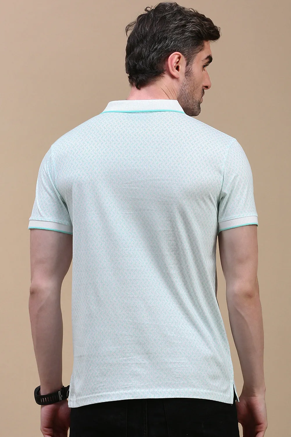 Classic Polo Men's Half Sleeve Light Blue Polo Neck Slim Fit All Over Print T-Shirt | BELLO - 314 A SF P