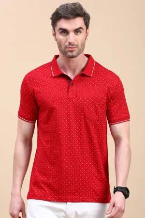 Classic Polo Men's Half Sleeve Red Polo Neck Slim Fit All Over Print T-Shirt | BELLO - 321 A SF P
