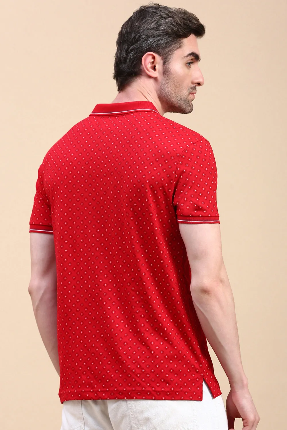 Classic Polo Men's Half Sleeve Red Polo Neck Slim Fit All Over Print T-Shirt | BELLO - 321 A SF P