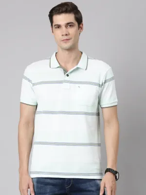 Classic Polo Men's Polo Neck Cotton Lt.Green Slim Fit Striped T-Shirt | ADORE-223 B SF P