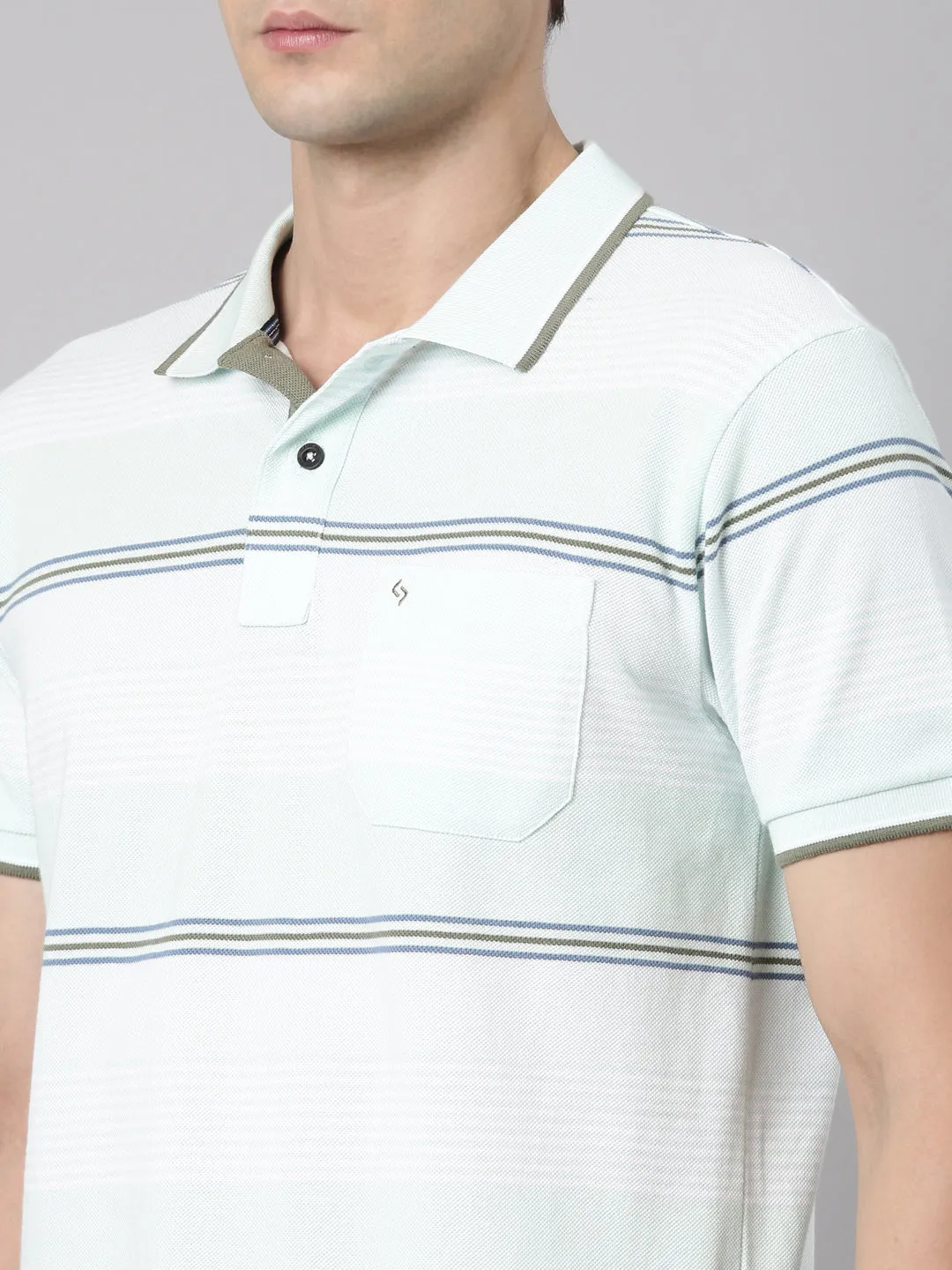 Classic Polo Men's Polo Neck Cotton Lt.Green Slim Fit Striped T-Shirt | ADORE-223 B SF P