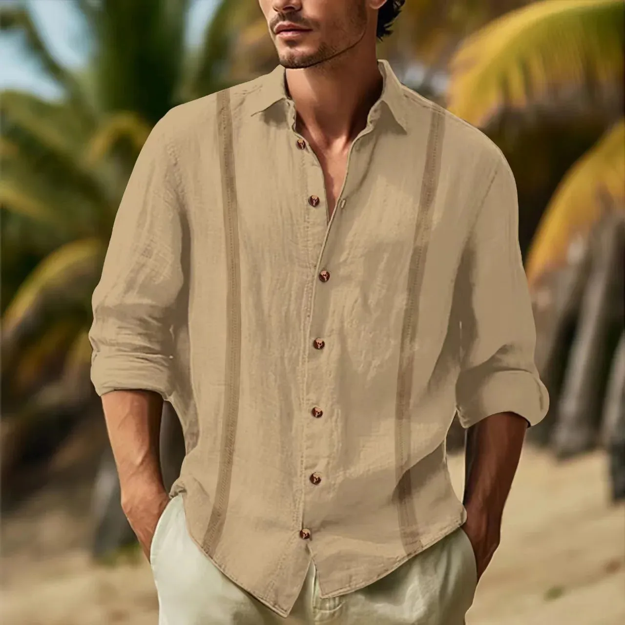 Coastal Edge Men's Double-Splice Cotton Lapel Shirt