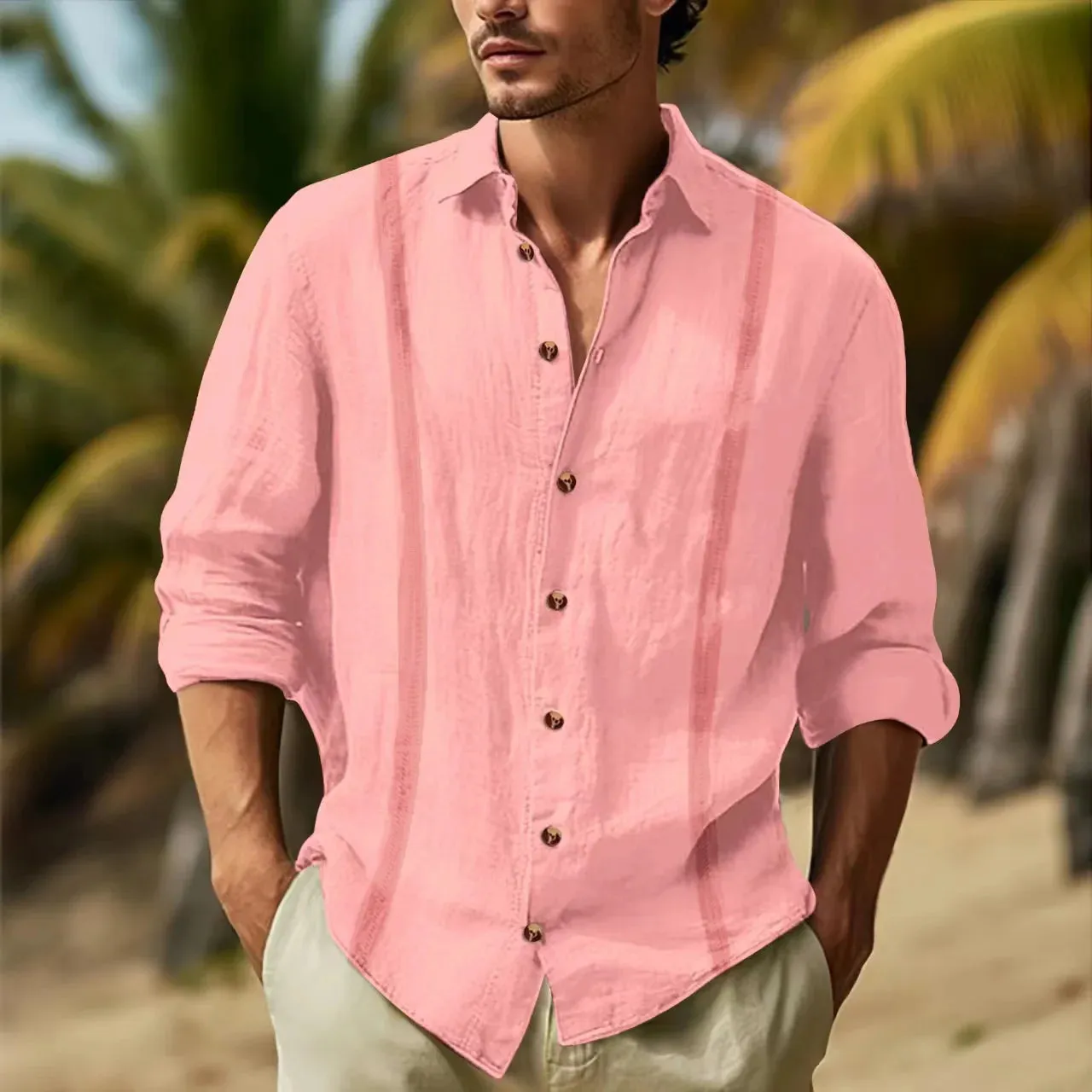 Coastal Edge Men's Double-Splice Cotton Lapel Shirt