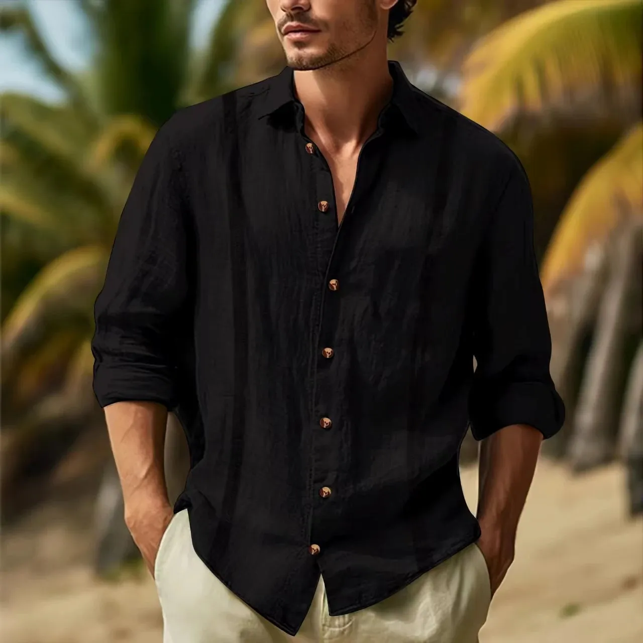 Coastal Edge Men's Double-Splice Cotton Lapel Shirt