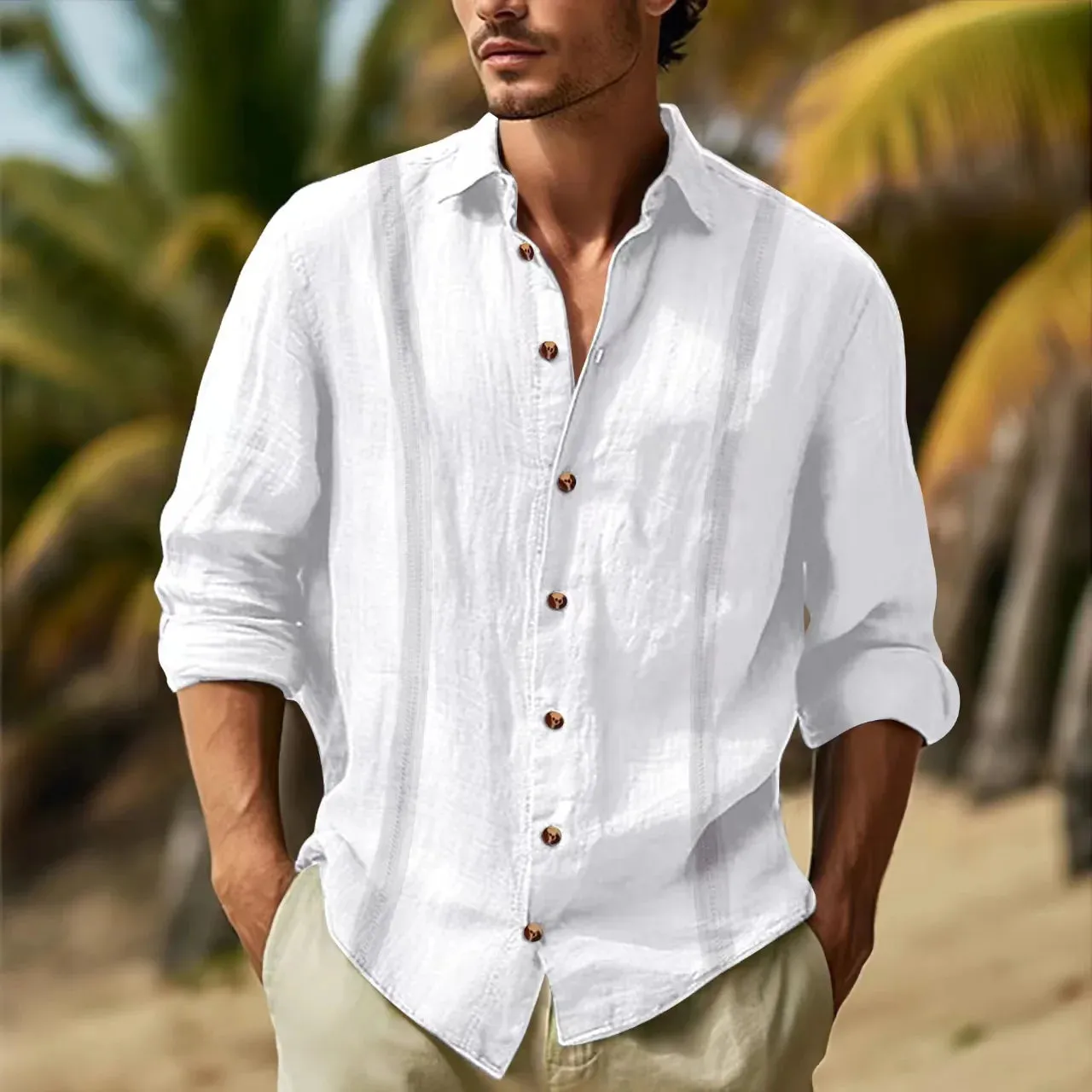 Coastal Edge Men's Double-Splice Cotton Lapel Shirt