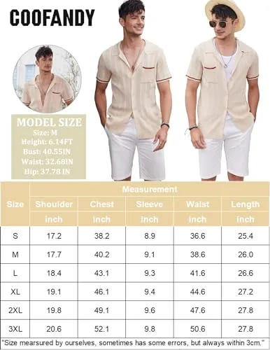 COOFANDY Men's Vintage Polo Shirts Short Sleeve Casual Beach Button Down Shirts Summer Lightweight