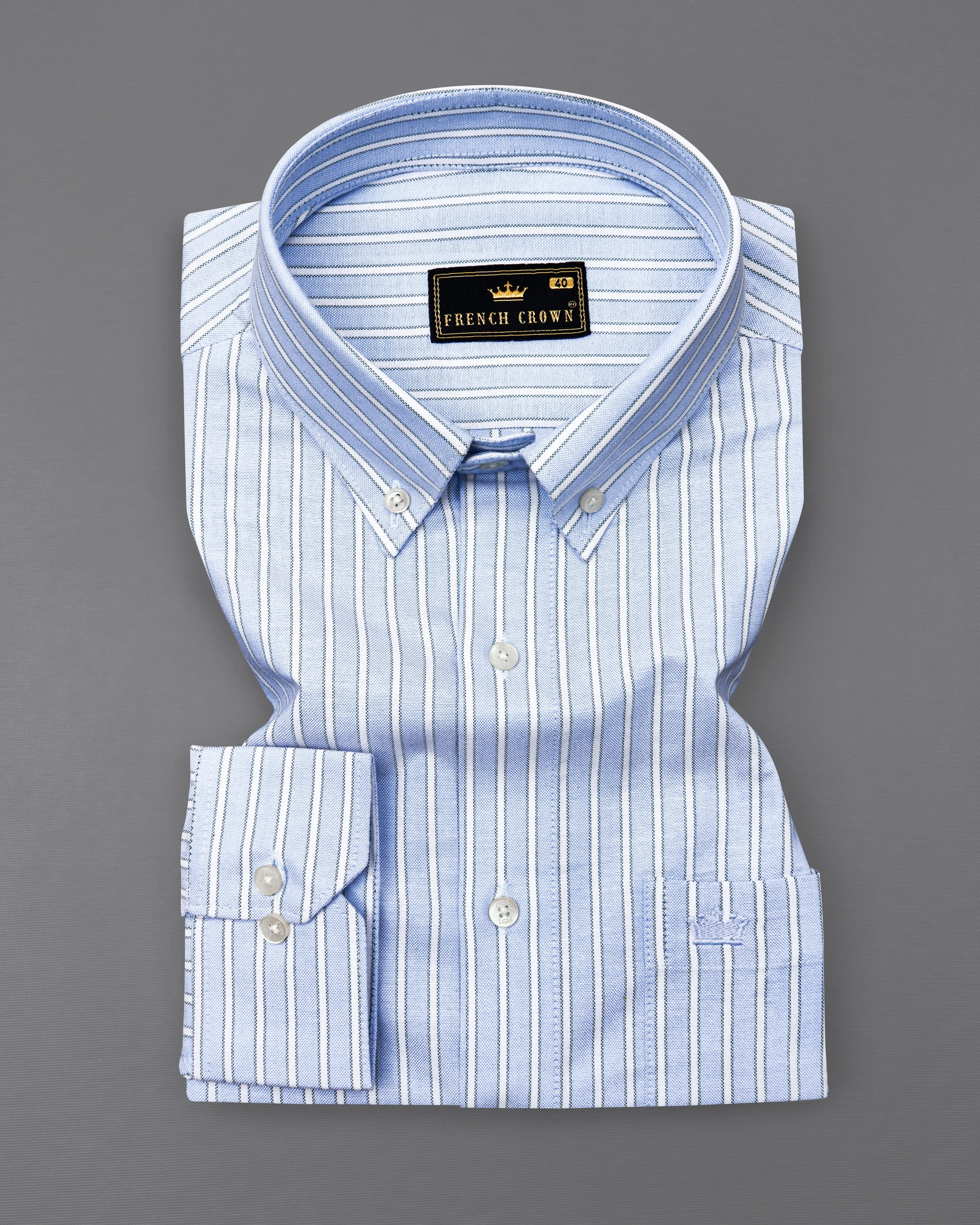 Coral Blue Striped Royal Oxford Shirt