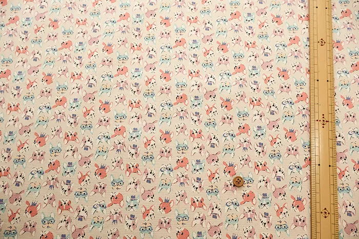 Cotton Oxford Fabric - Mini Print French Bulldog
