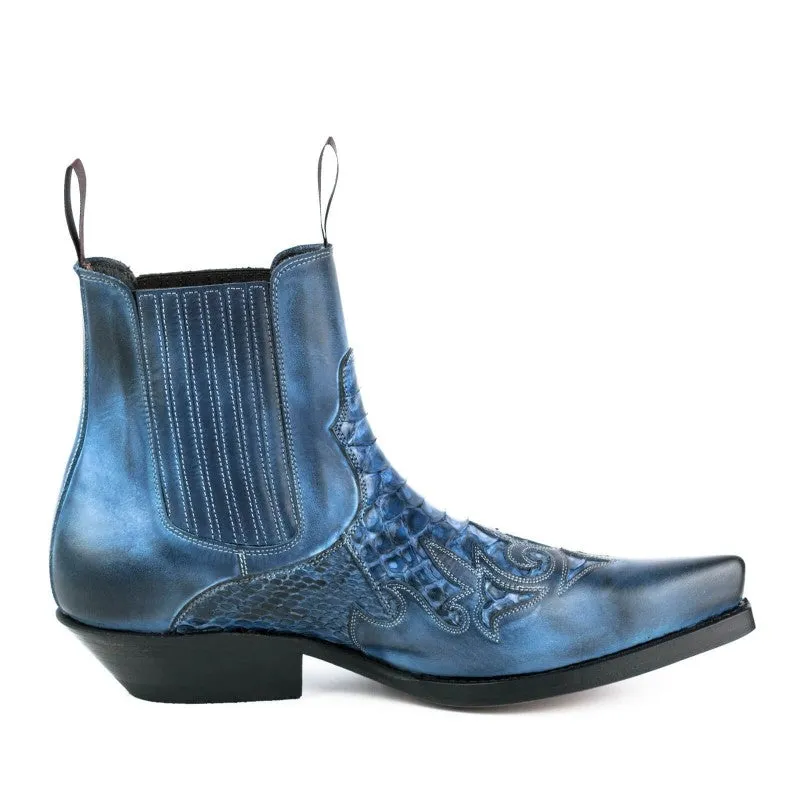 Cowboy Boots or Ankle Boots for Women and Men, Handcrafted, Blue, Urban and Exotic 2500