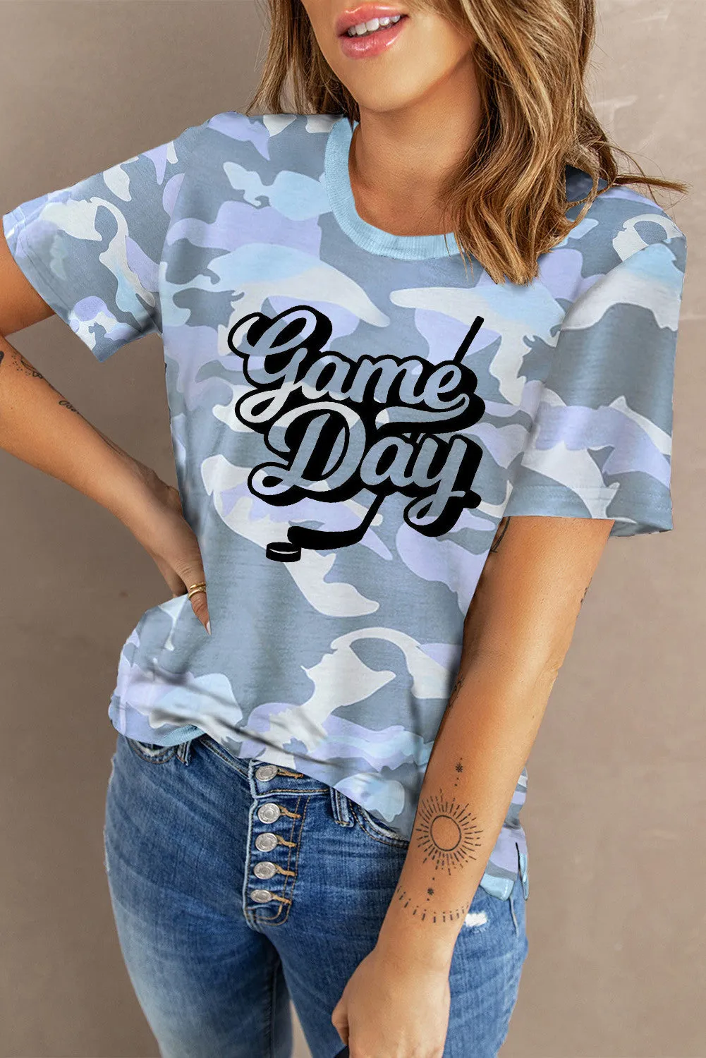 Crew Neck Camo Side Split T-shirt