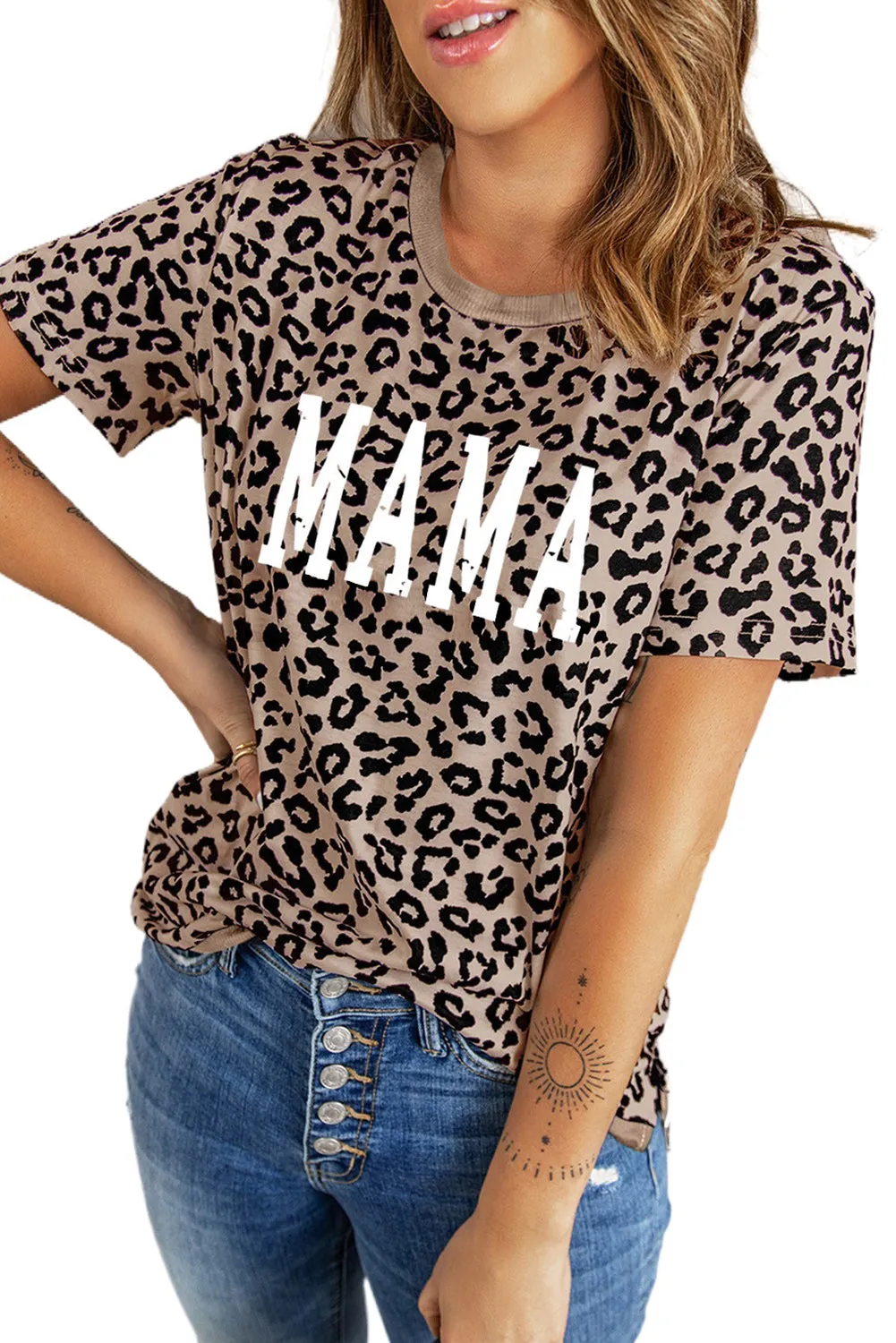 Crew Neck Camo Side Split T-shirt