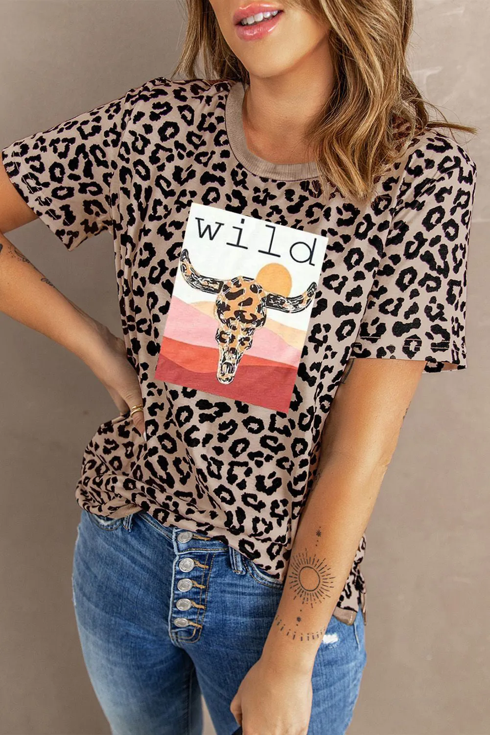 Crew Neck Camo Side Split T-shirt