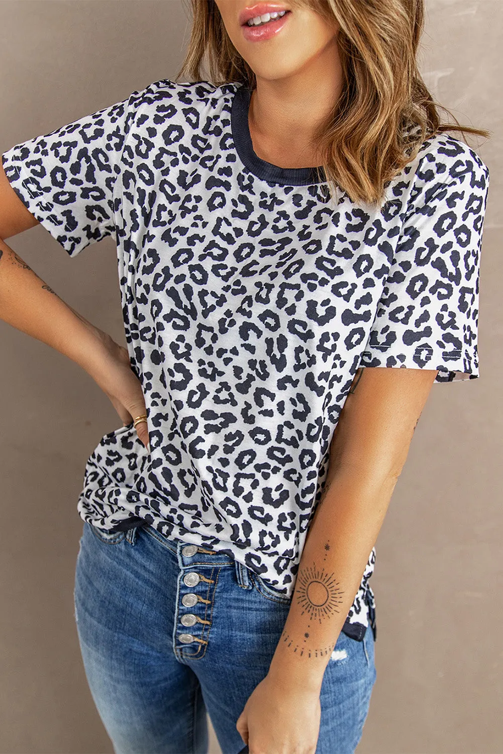 Crew Neck Camo Side Split T-shirt