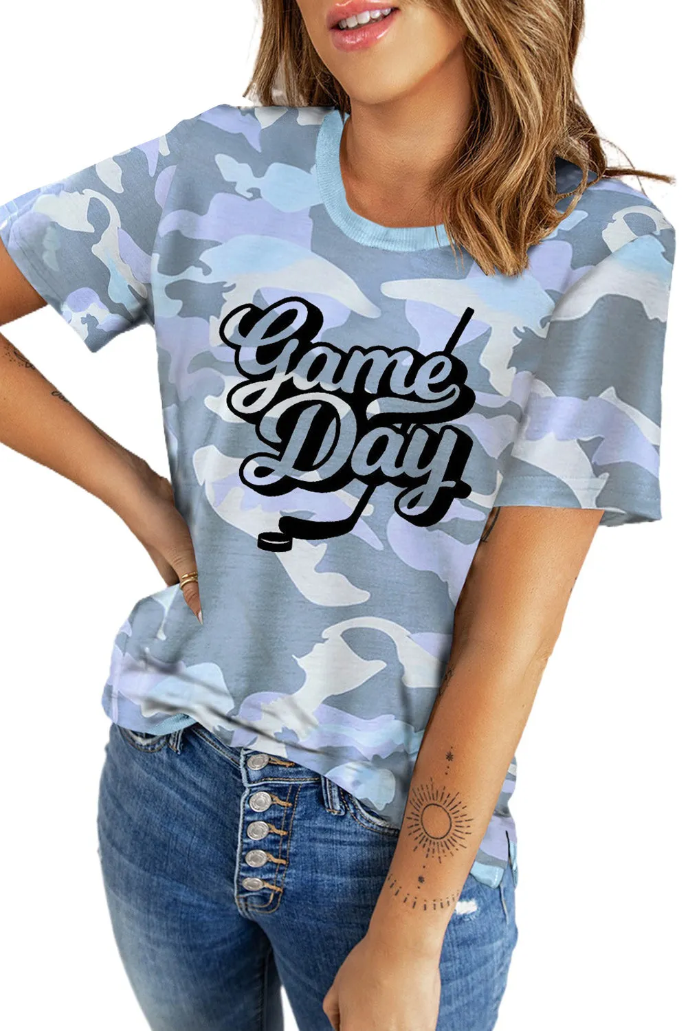 Crew Neck Camo Side Split T-shirt