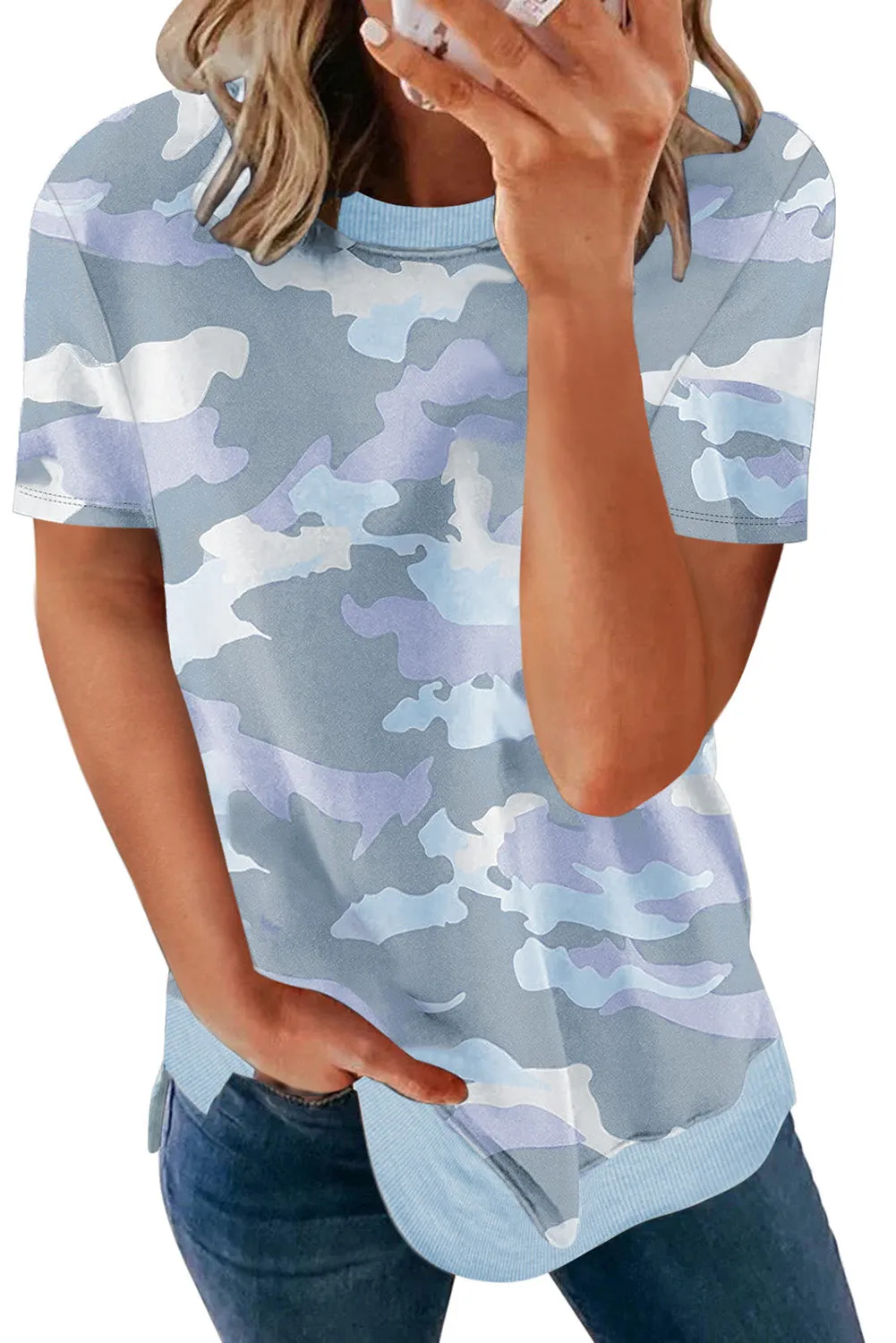 Crew Neck Camo Side Split T-shirt