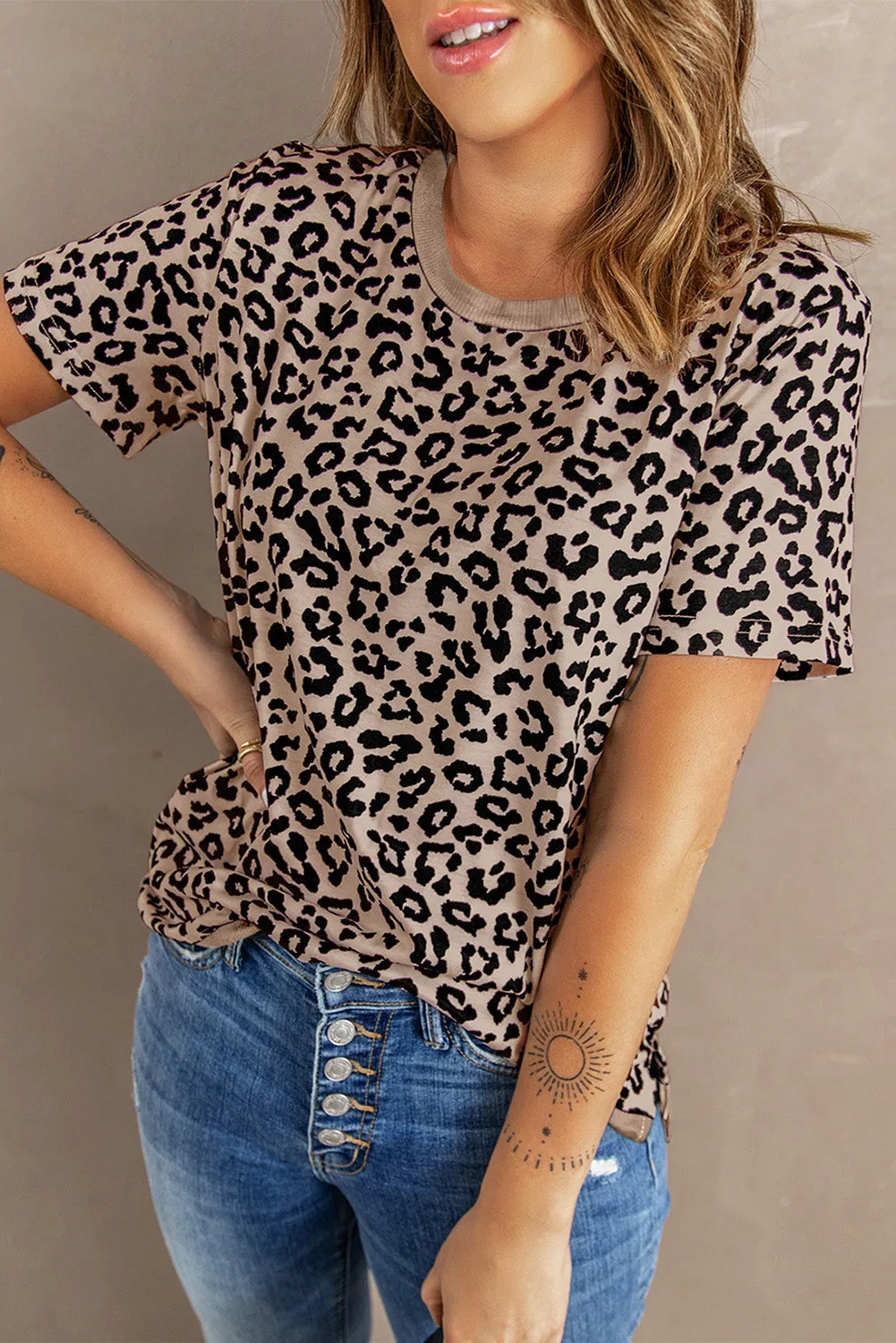 Crew Neck Camo Side Split T-shirt