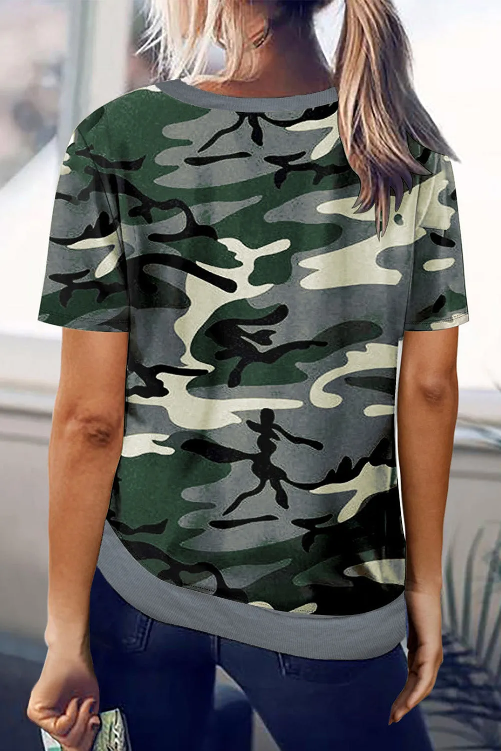 Crew Neck Camo Side Split T-shirt