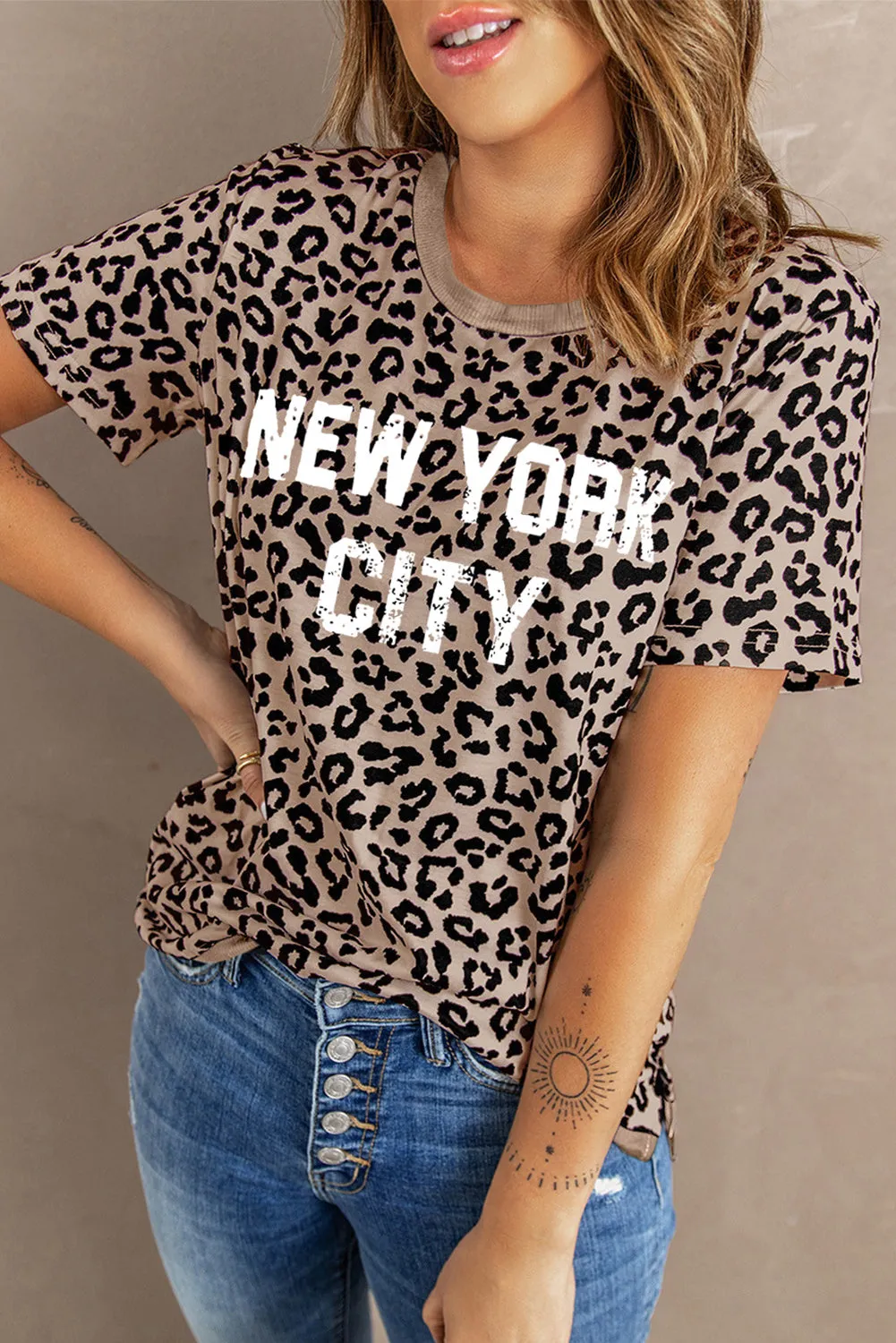 Crew Neck Camo Side Split T-shirt