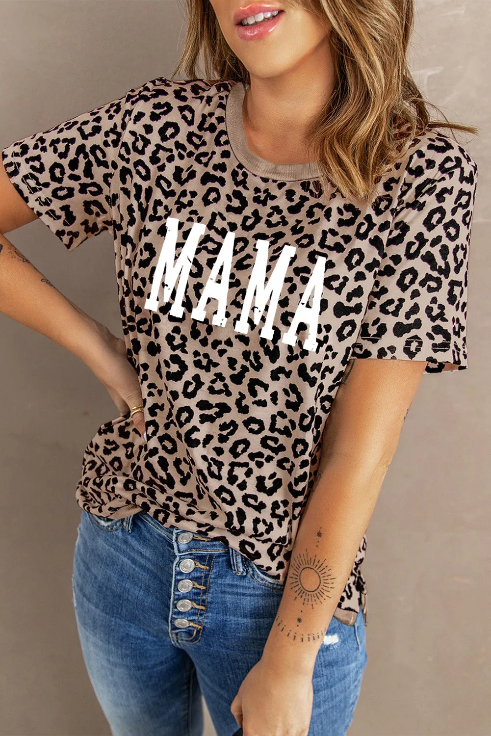 Crew Neck Camo Side Split T-shirt