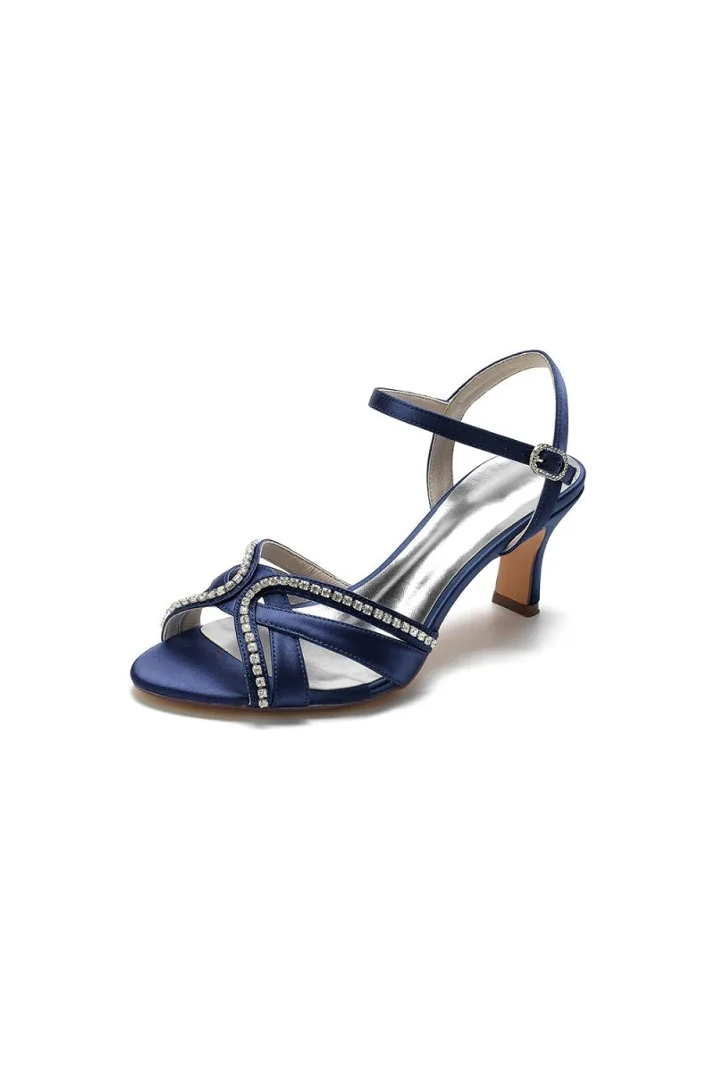 Crystal Cross Straps Open Toe Chunky Heels