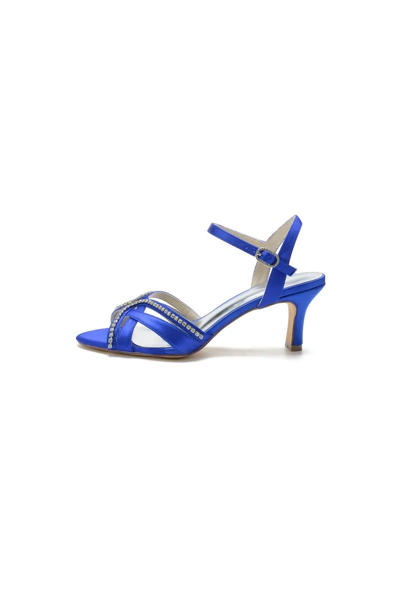 Crystal Cross Straps Open Toe Chunky Heels