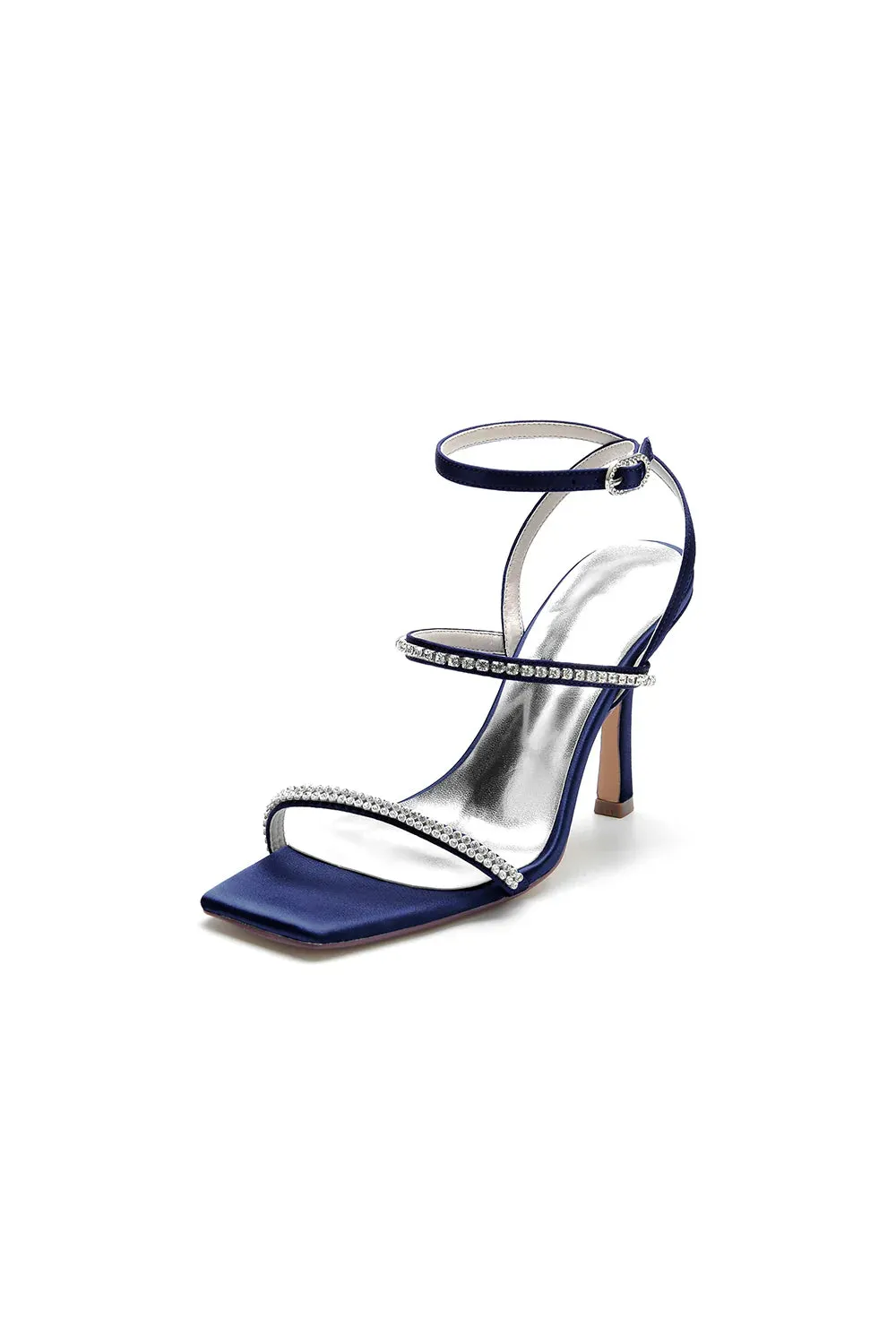 Crystal Cross Straps Square Open Toe Chunky Heels
