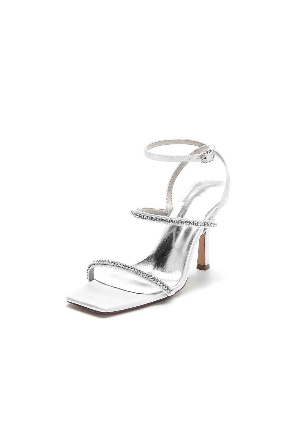Crystal Cross Straps Square Open Toe Chunky Heels