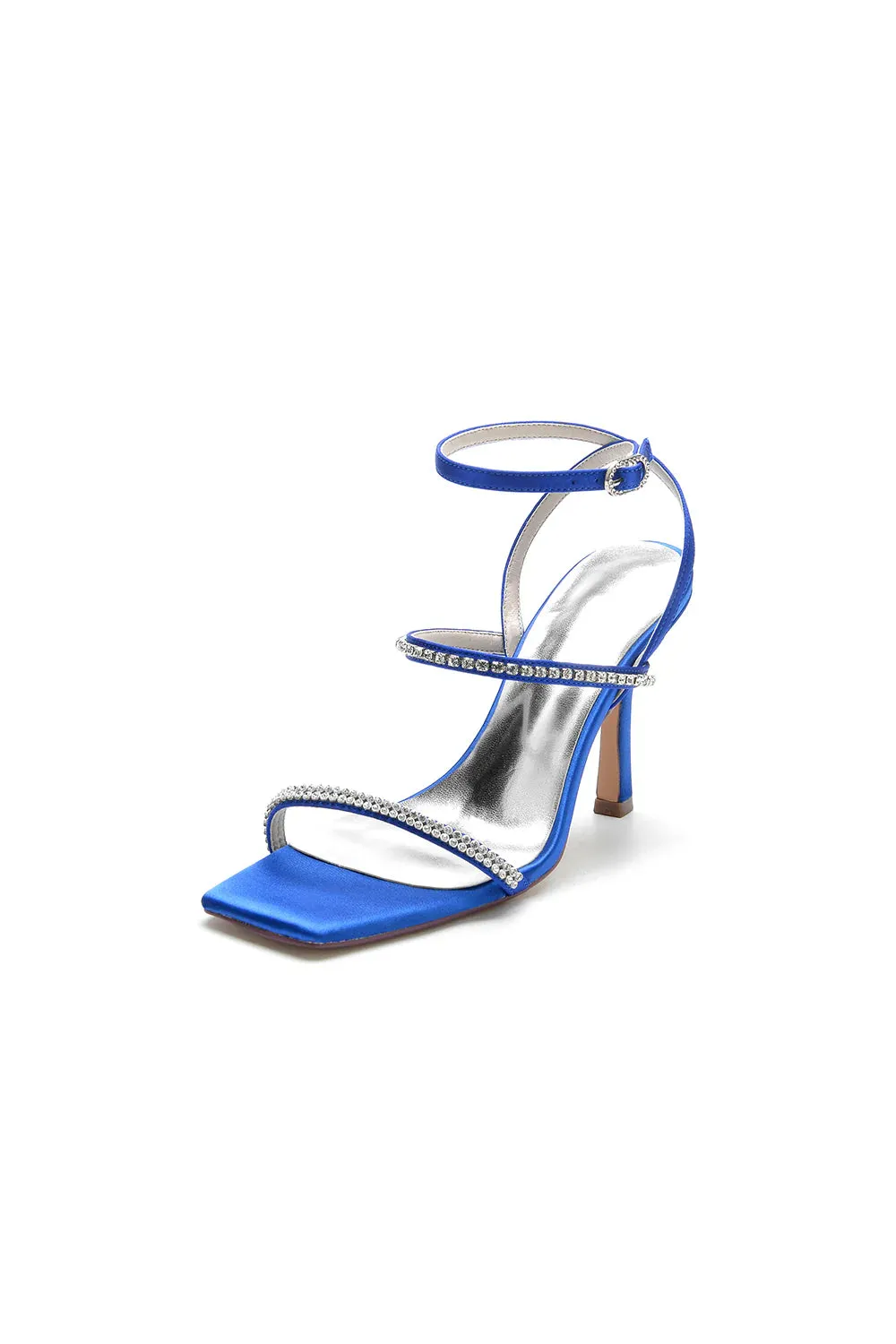 Crystal Cross Straps Square Open Toe Chunky Heels