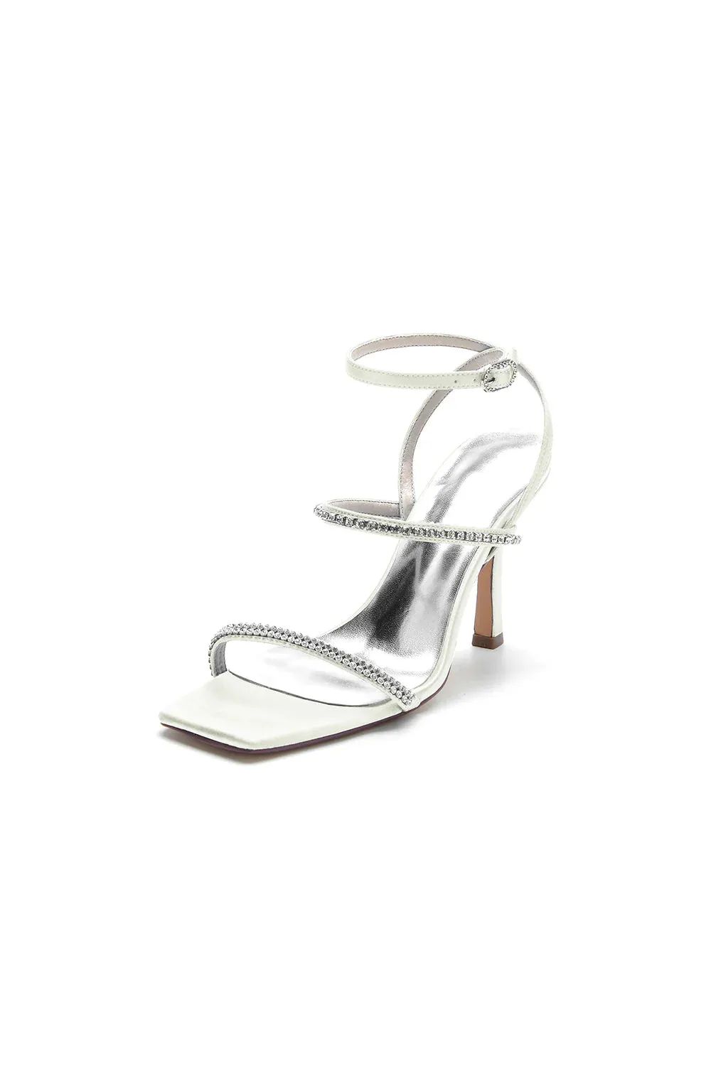 Crystal Cross Straps Square Open Toe Chunky Heels