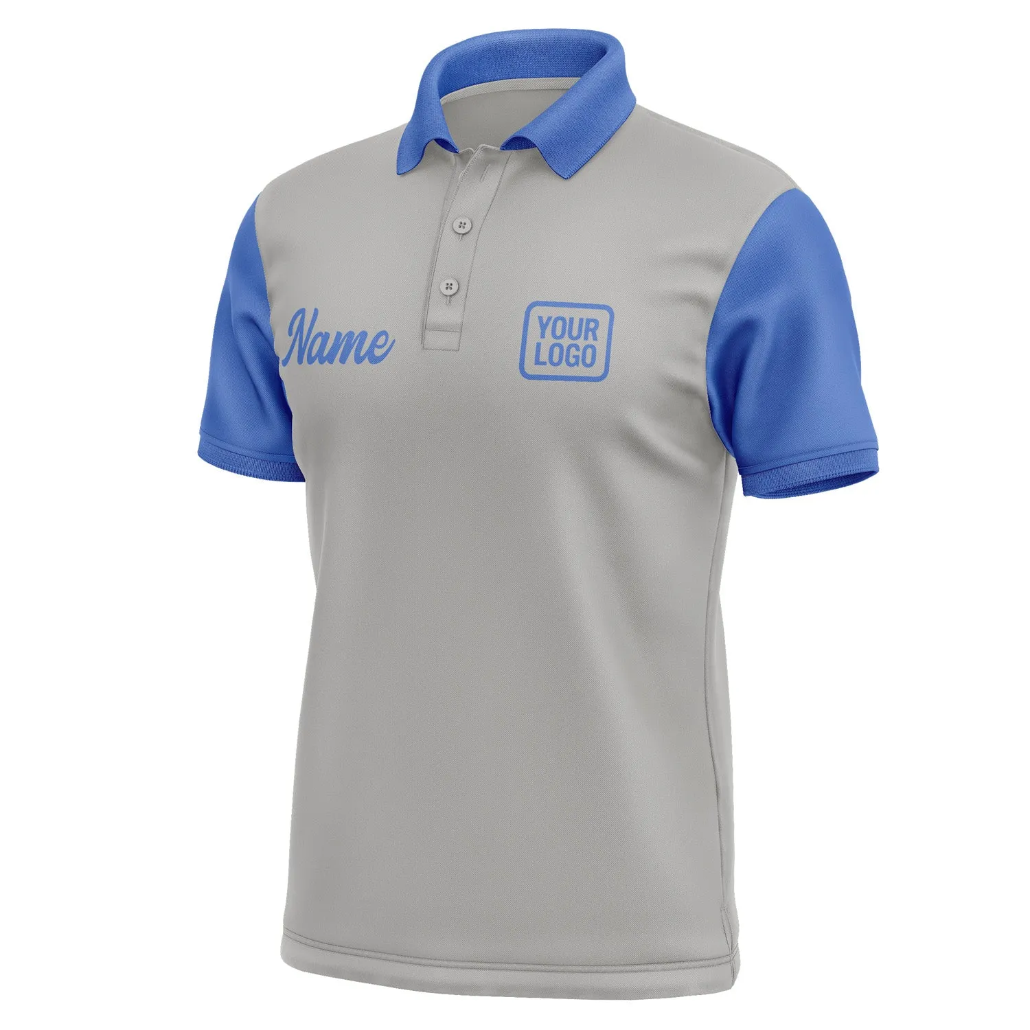 Custom Gray Sky Blue Short-Sleeve Polo Shirt
